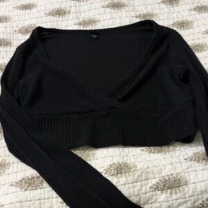 wild fable Black Ribbed Wrap-Style Crop Top